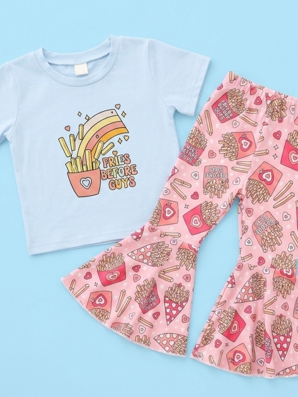 Girls' Fries Before Guys Tee & Pink Fries Bell-Bottom Set